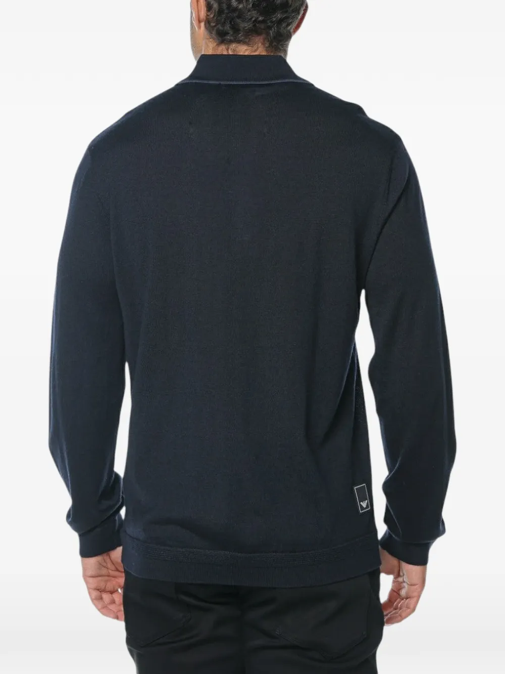 Emporio Armani Travel Essential smooth wool polo collar sweater Blauw