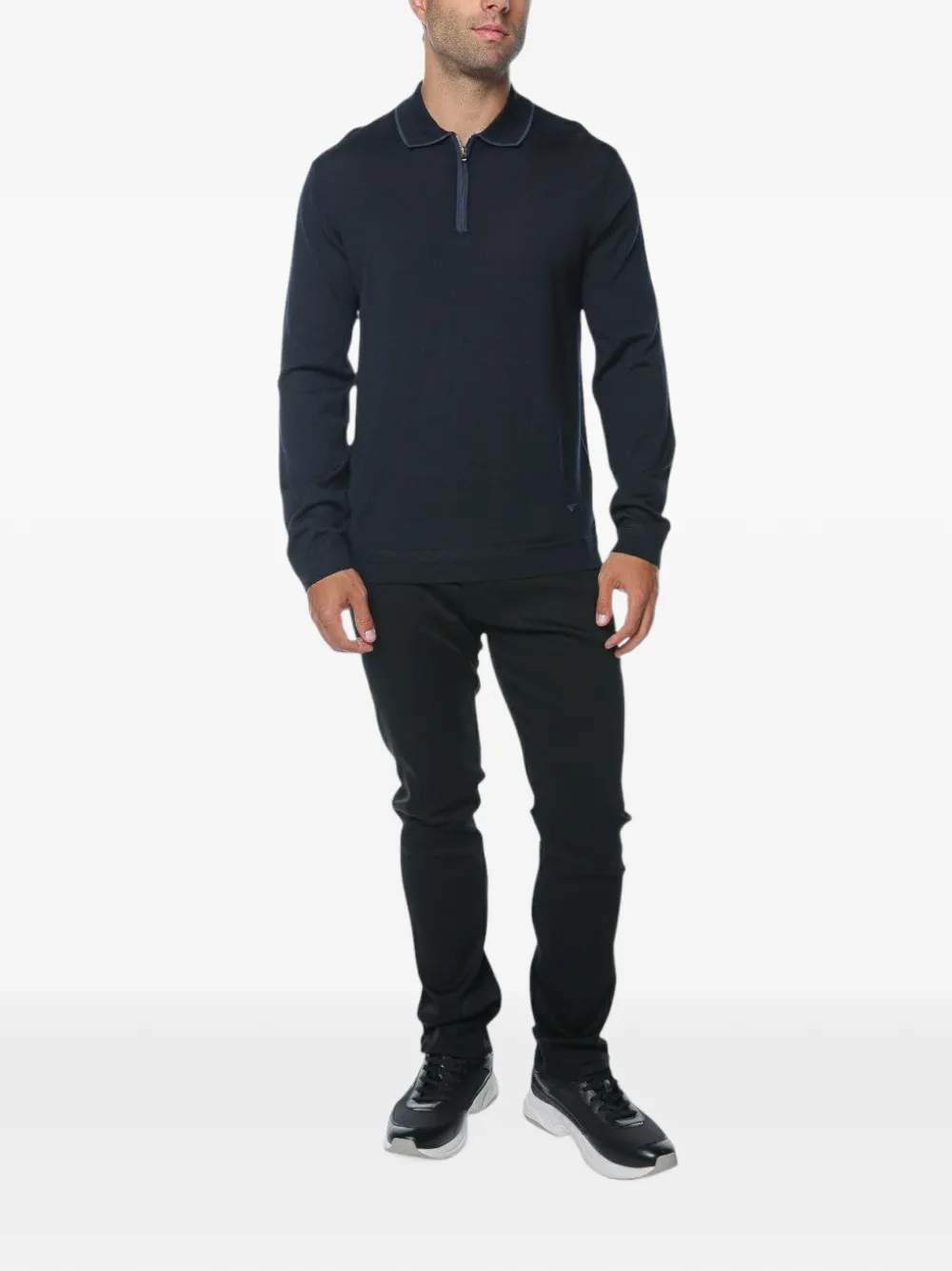Emporio Armani Travel Essential smooth wool polo collar sweater Blauw