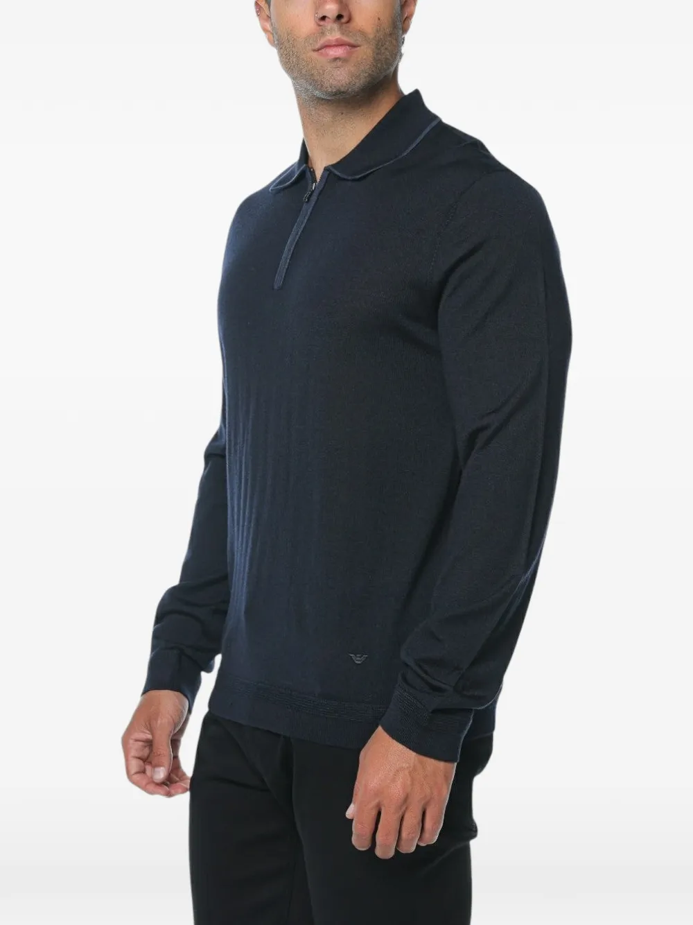 Emporio Armani Travel Essential smooth wool polo collar sweater Blauw
