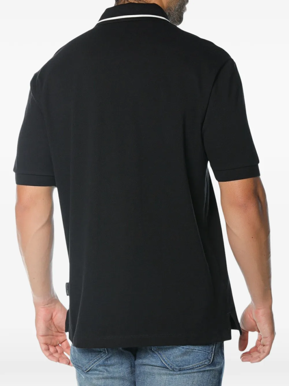 Armani Exchange logo-embroidered polo shirt Zwart