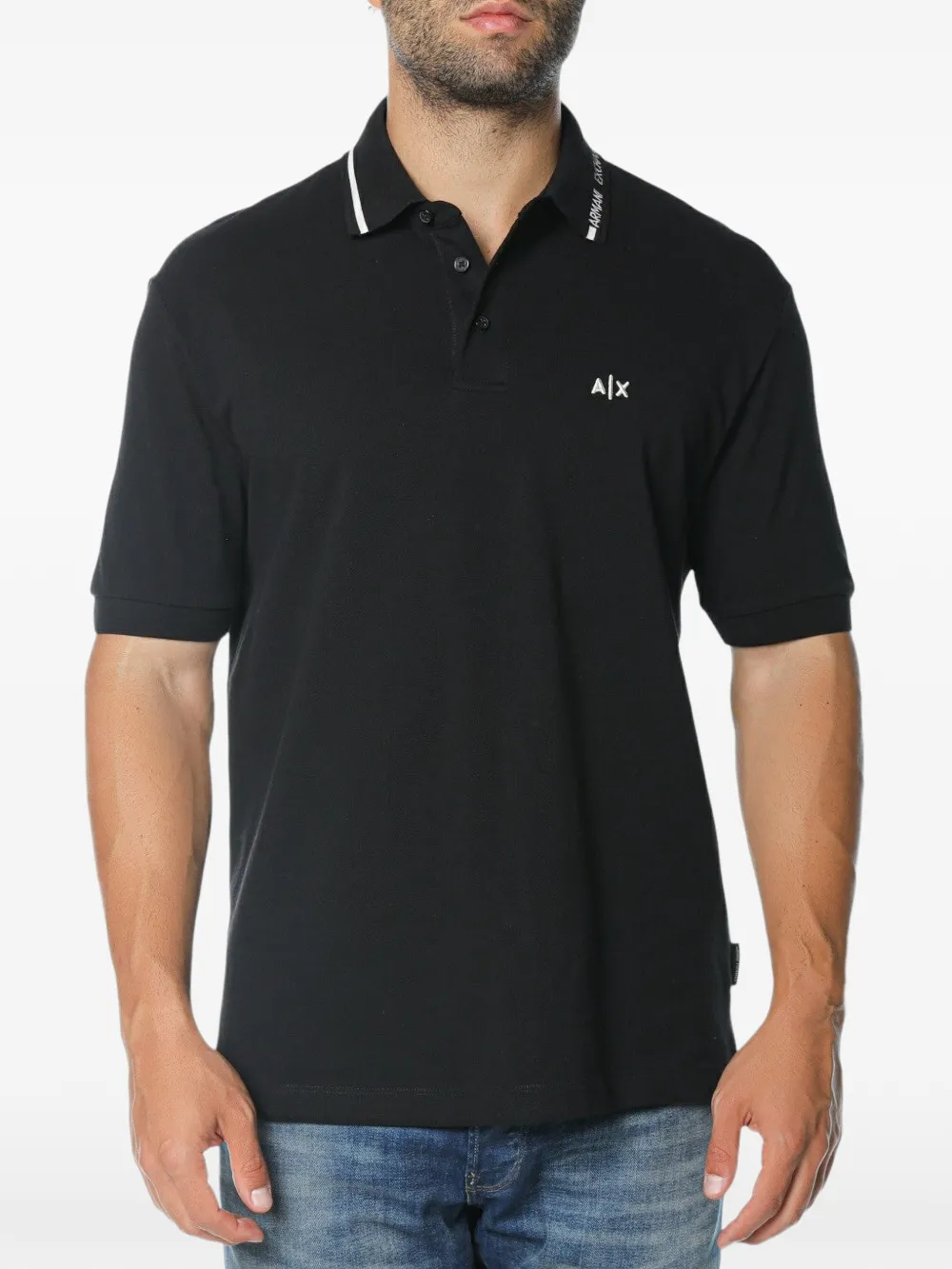 Armani Exchange logo-embroidered polo shirt - Schwarz