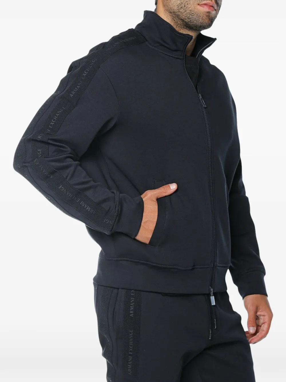 Armani Exchange logo-tape zip-up sweatshirt Blauw