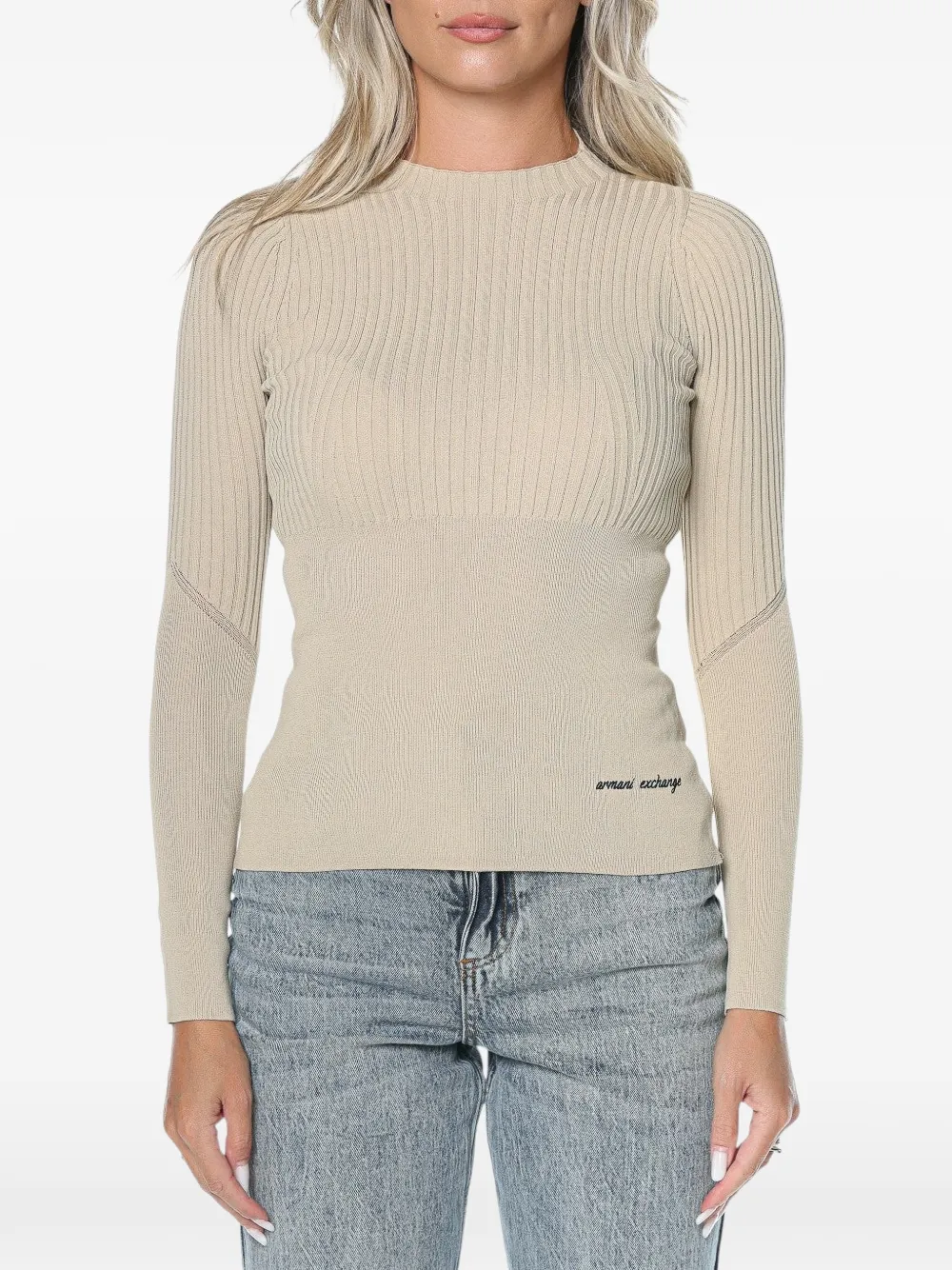 Armani Exchange ribbed-knit logo-print sweater - Toni neutri