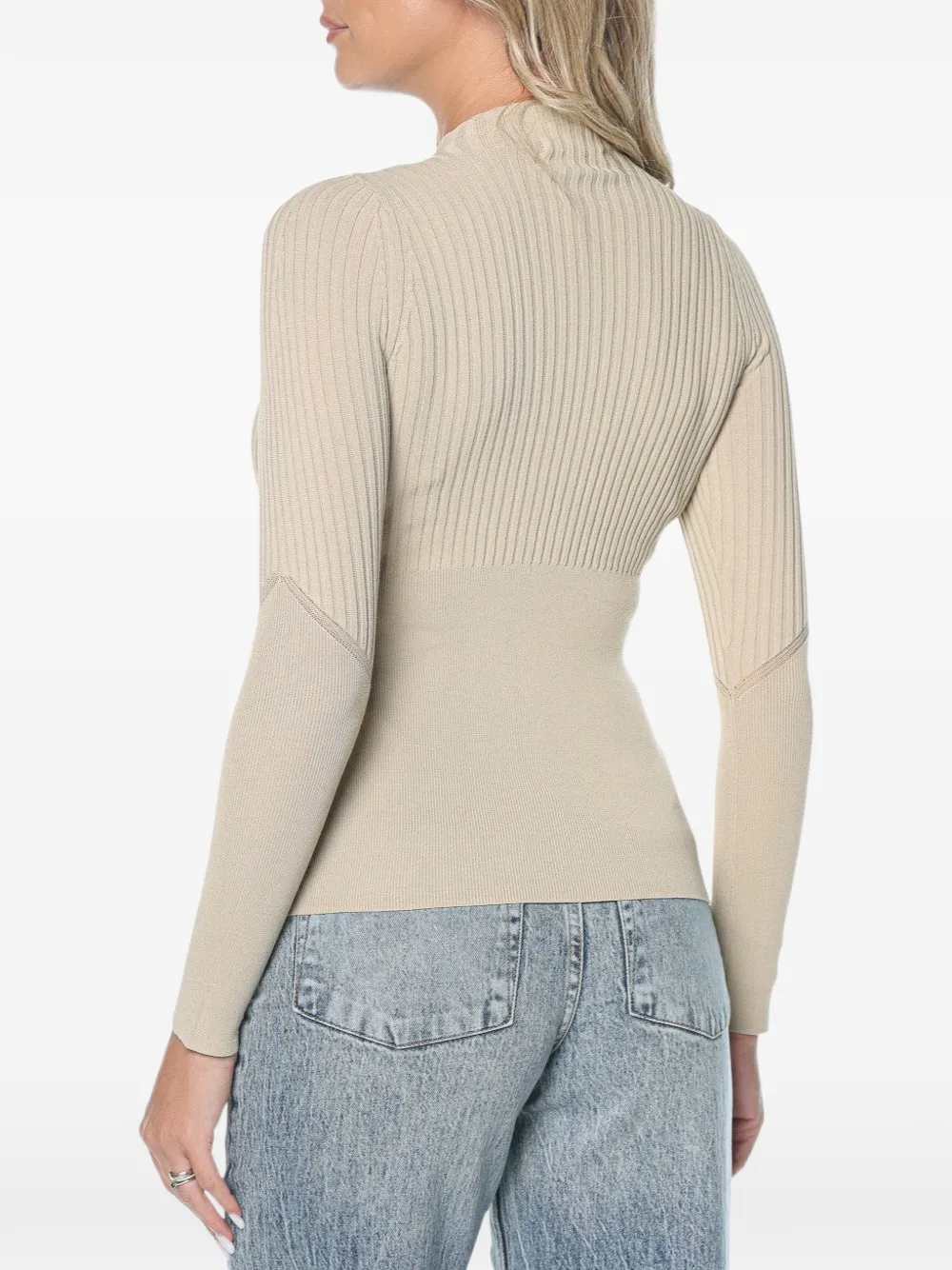 Armani Exchange ribbed-knit logo-print sweater Beige