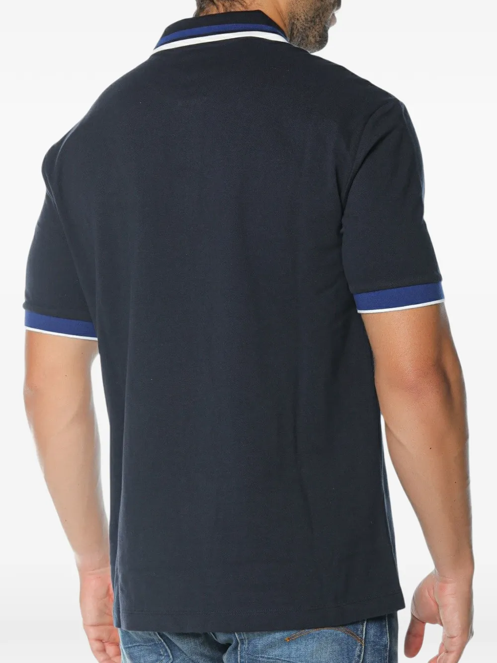 Armani Exchange logo-print tipped polo shirt Blauw
