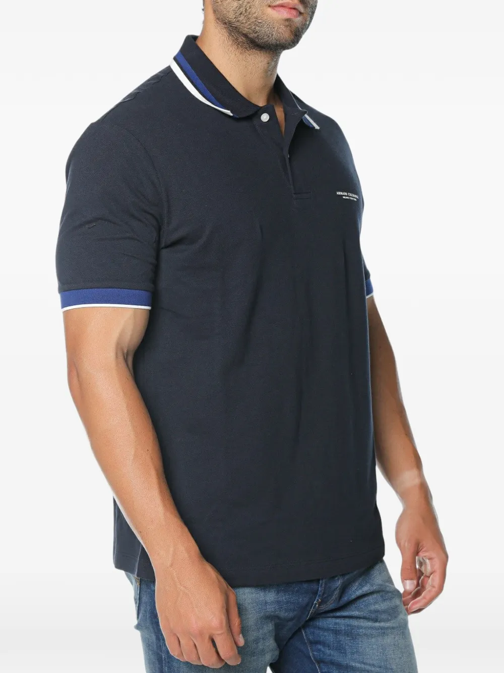 Armani Exchange logo-print tipped polo shirt Blauw
