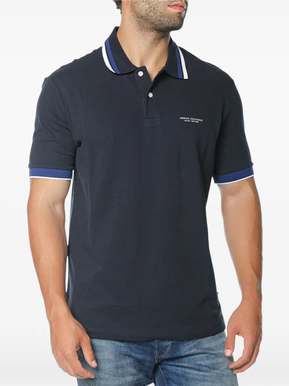 Armani Exchange logo-print tipped polo shirt - Blu