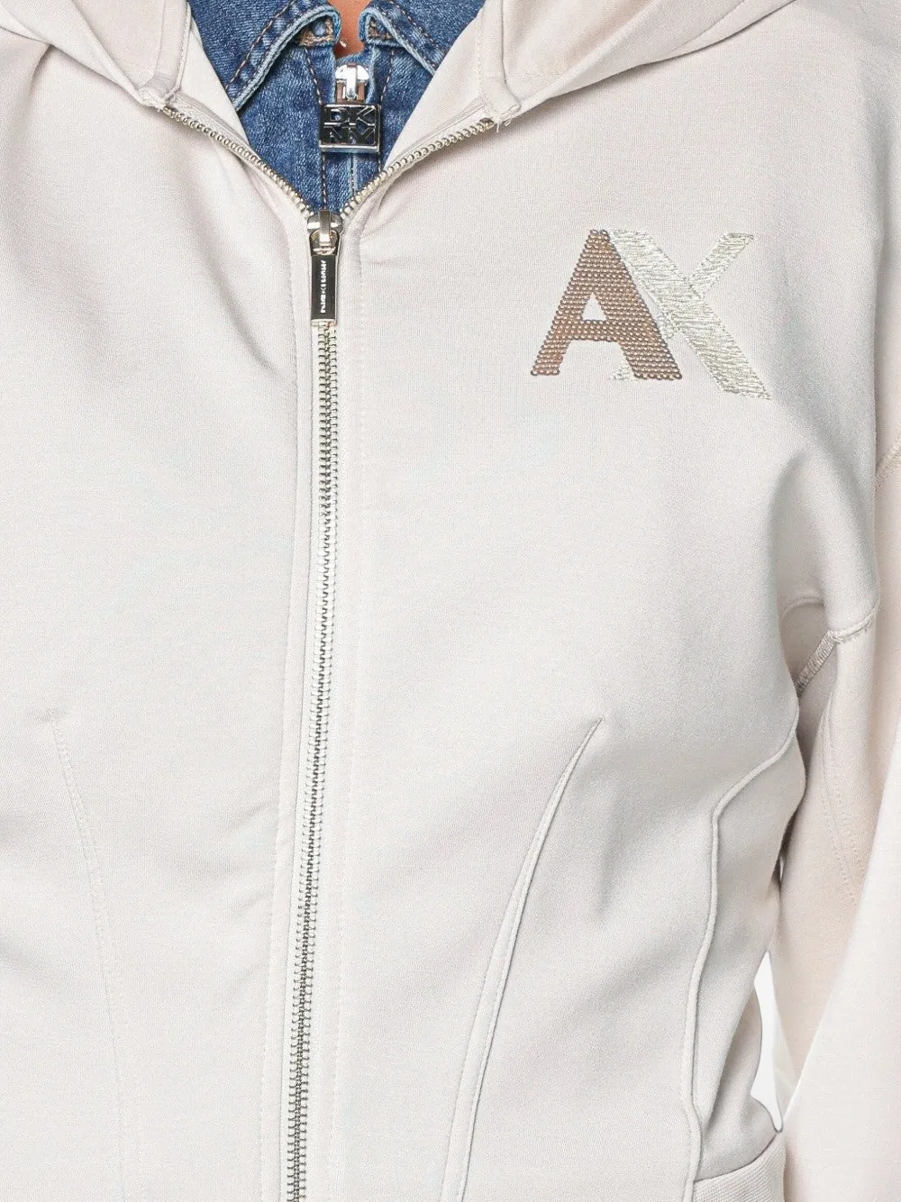 Armani Exchange logo-patch zip-up hoodie Beige