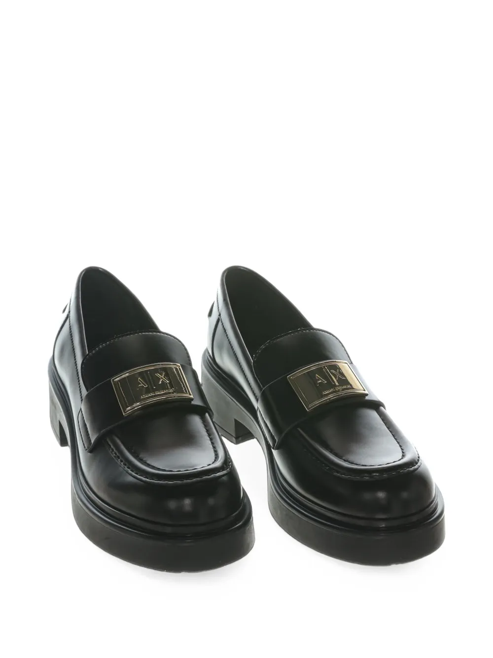 Armani Exchange logo-plaque chunky-sole loafers Zwart