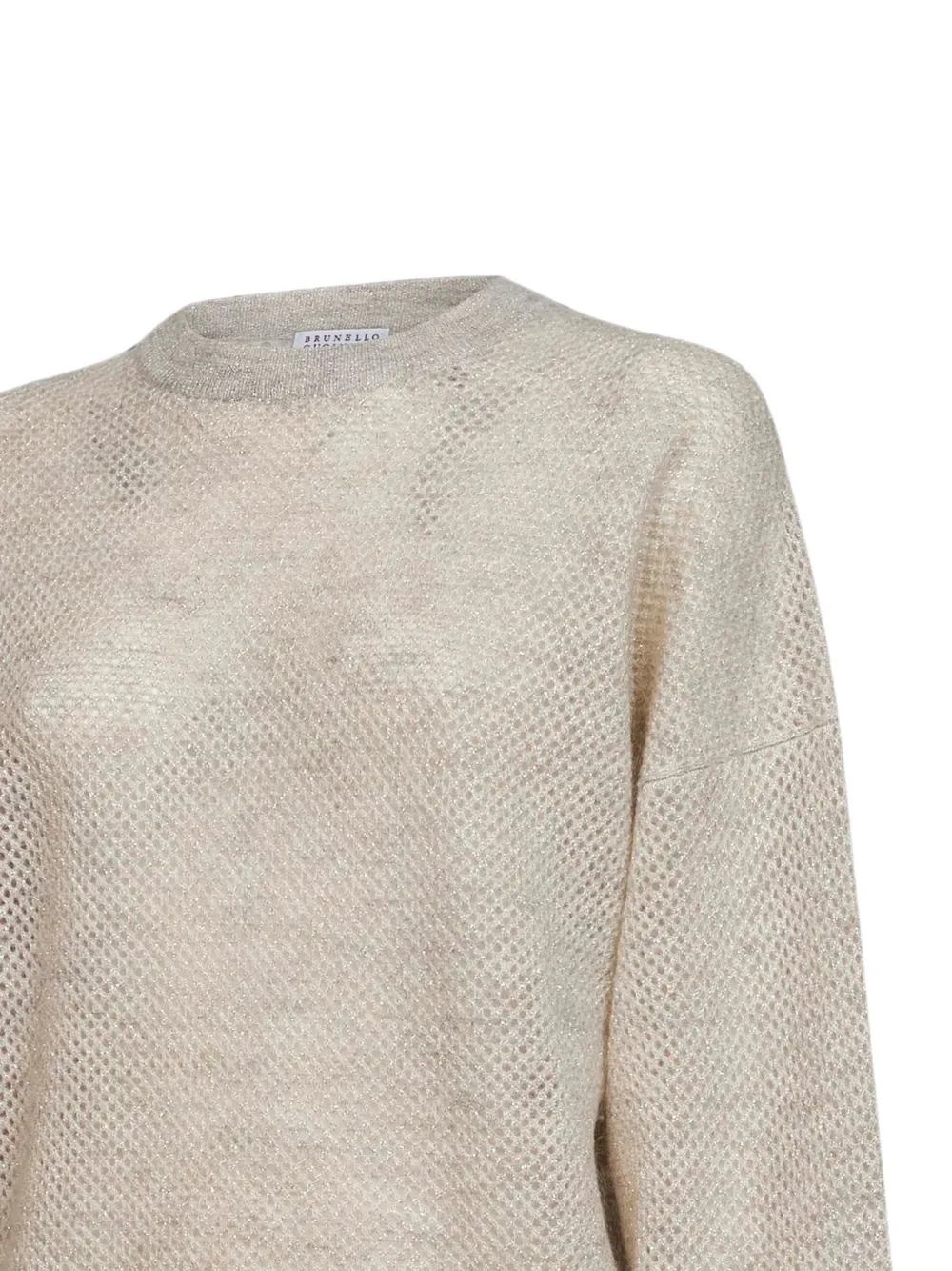 Brunello Cucinelli Opengewerkte trui met lamé draad Beige