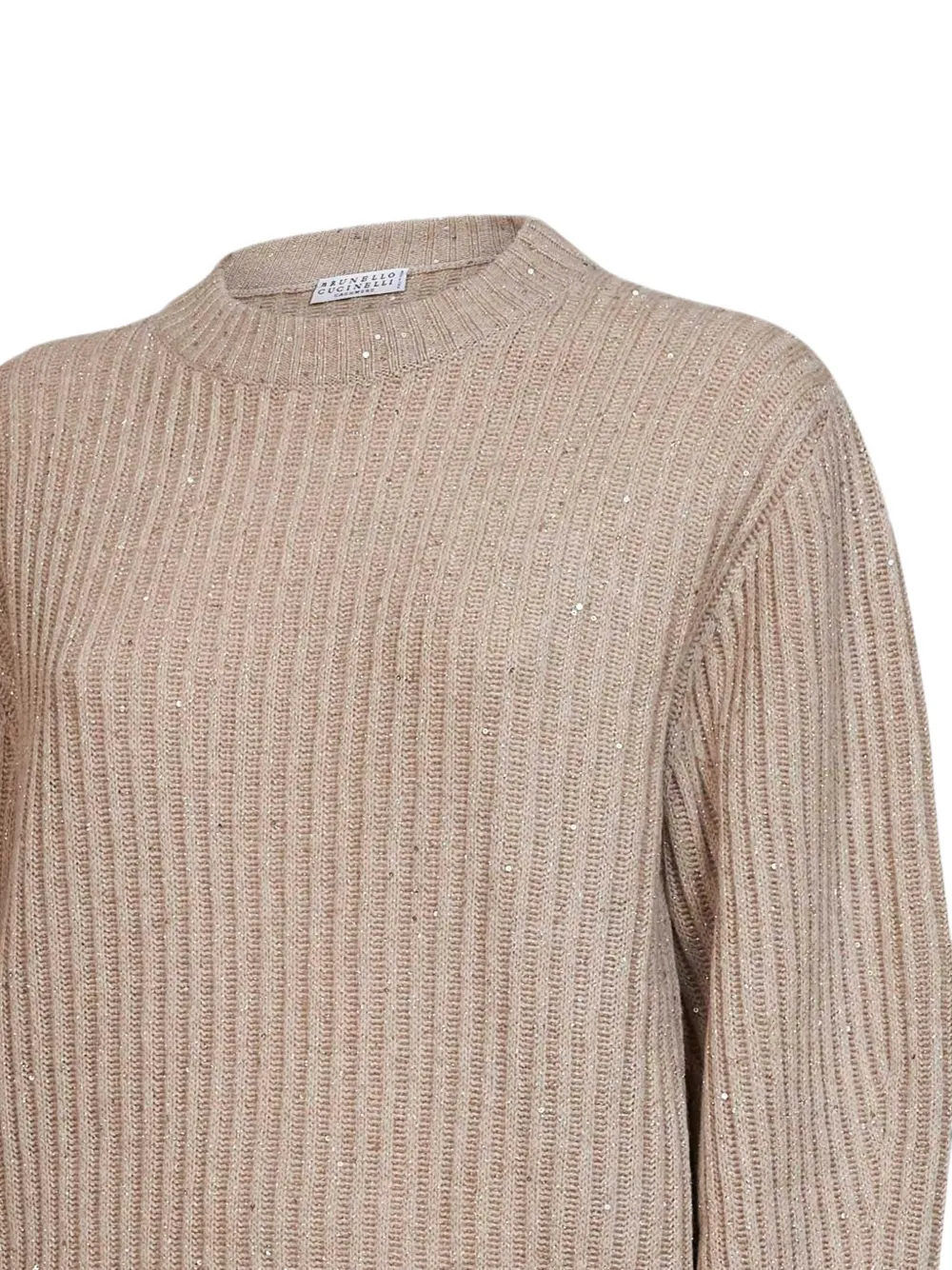 Brunello Cucinelli Dazzling ribgebreide trui verfraaid met pailletten Beige