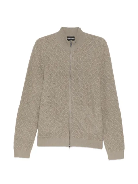 Emporio Armani diamond-textured zip-up cardigan