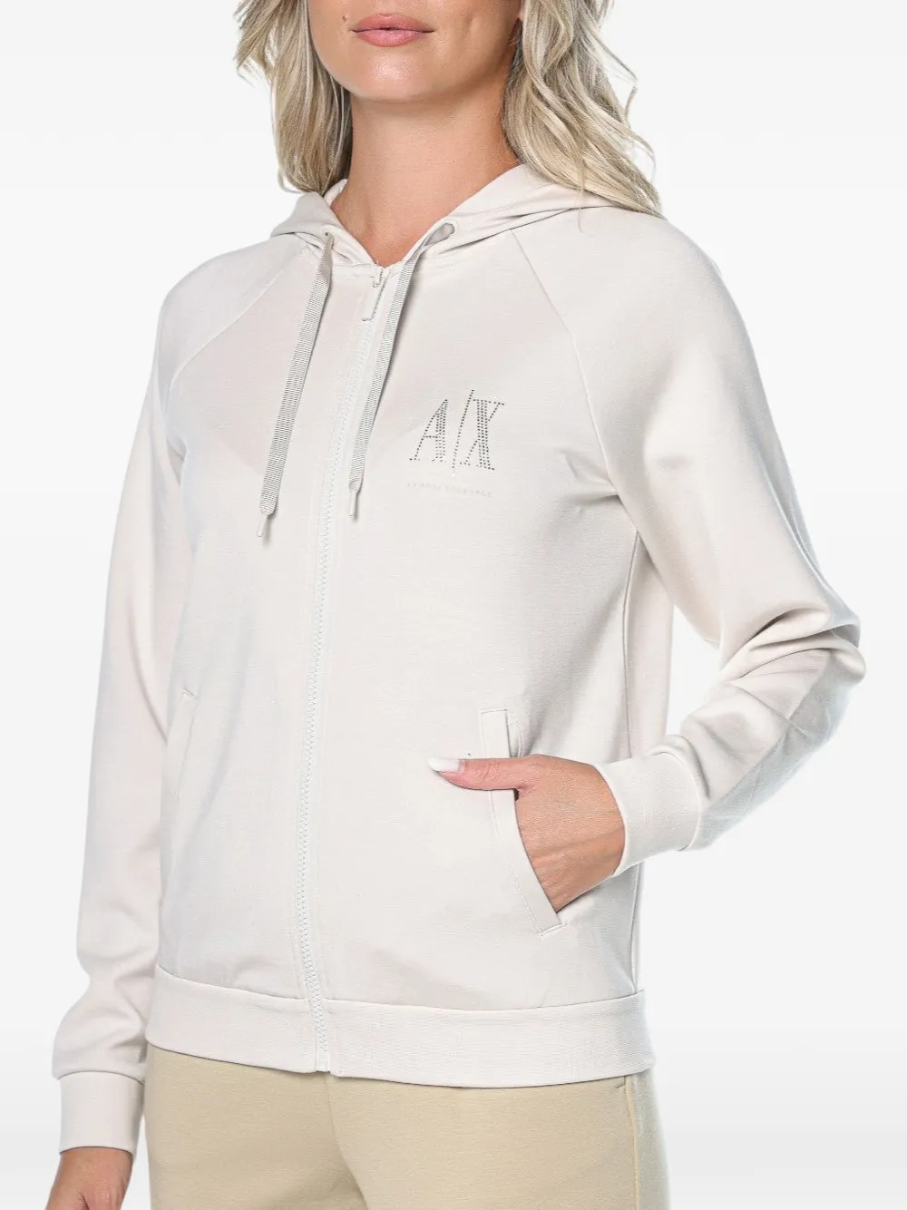 Armani Exchange logo-embellished zip-up hoodie Beige