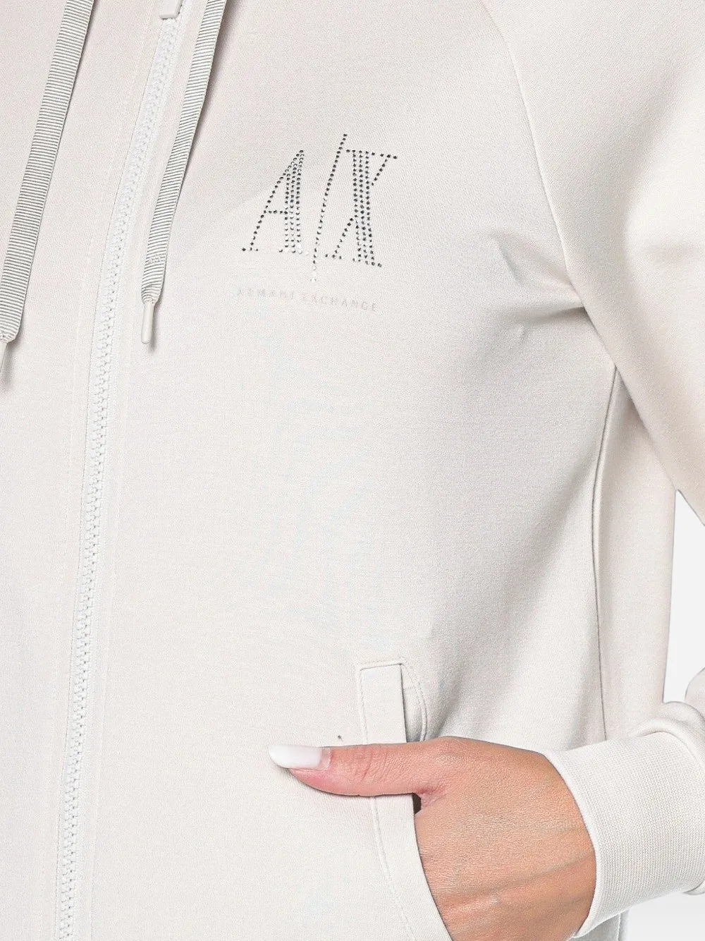 Armani Exchange logo-embellished zip-up hoodie Beige