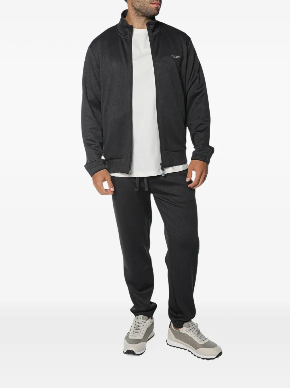 Armani Exchange logo-print ribbed-knit sweatshirt Zwart