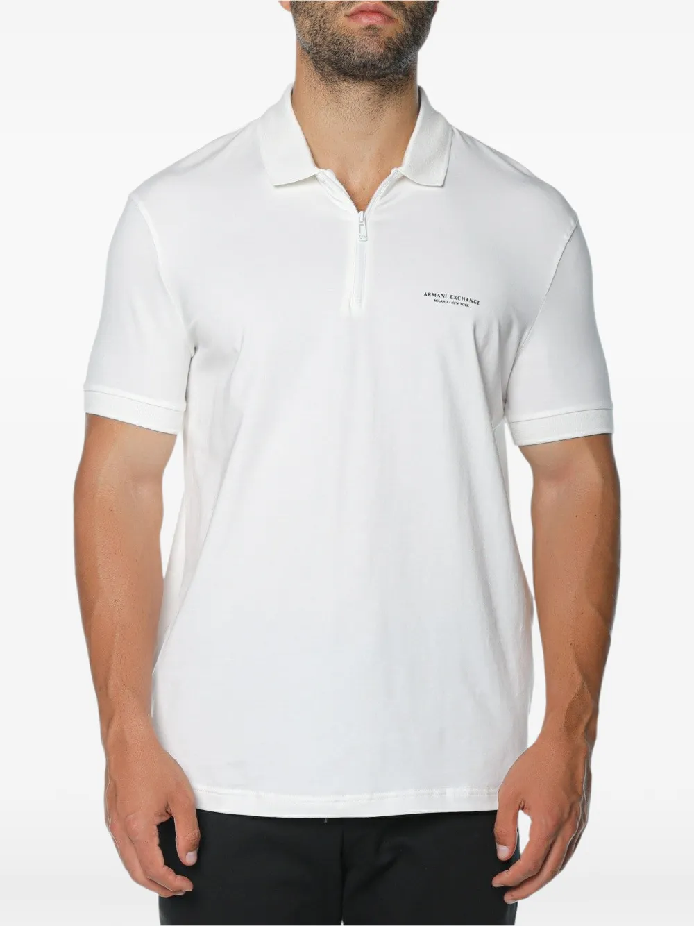 Armani Exchange logo-print zip-fastening polo shirt - Bianco