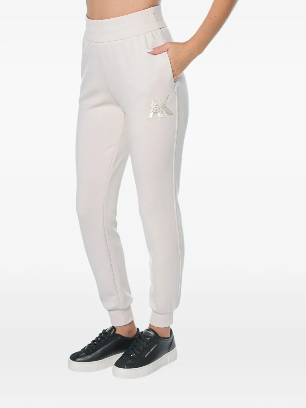 Armani Exchange sequin-logo track pants - Toni neutri