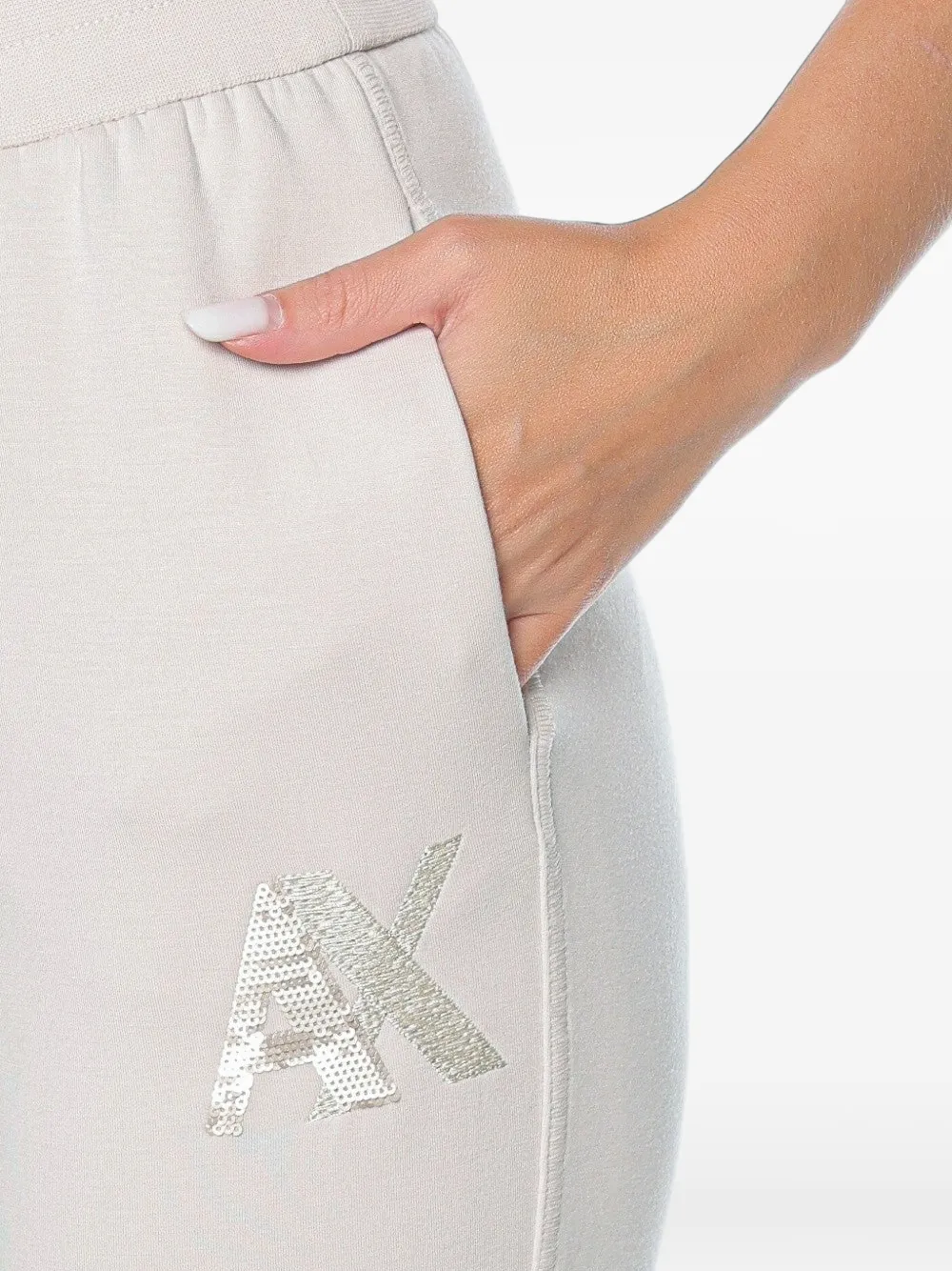 Armani Exchange sequin-logo track pants Beige
