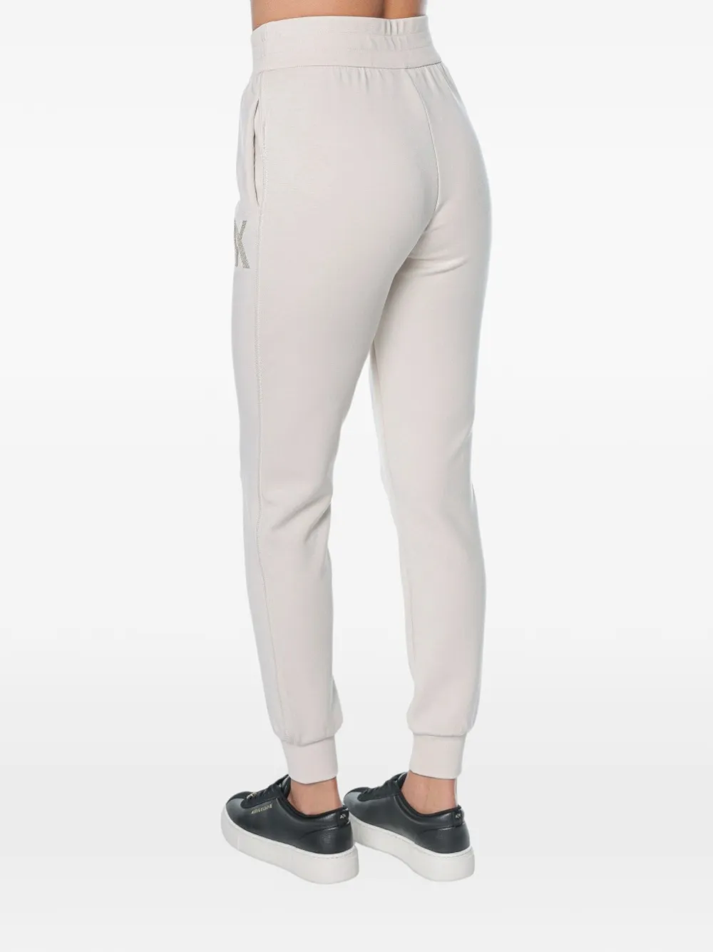 Armani Exchange sequin-logo track pants Beige