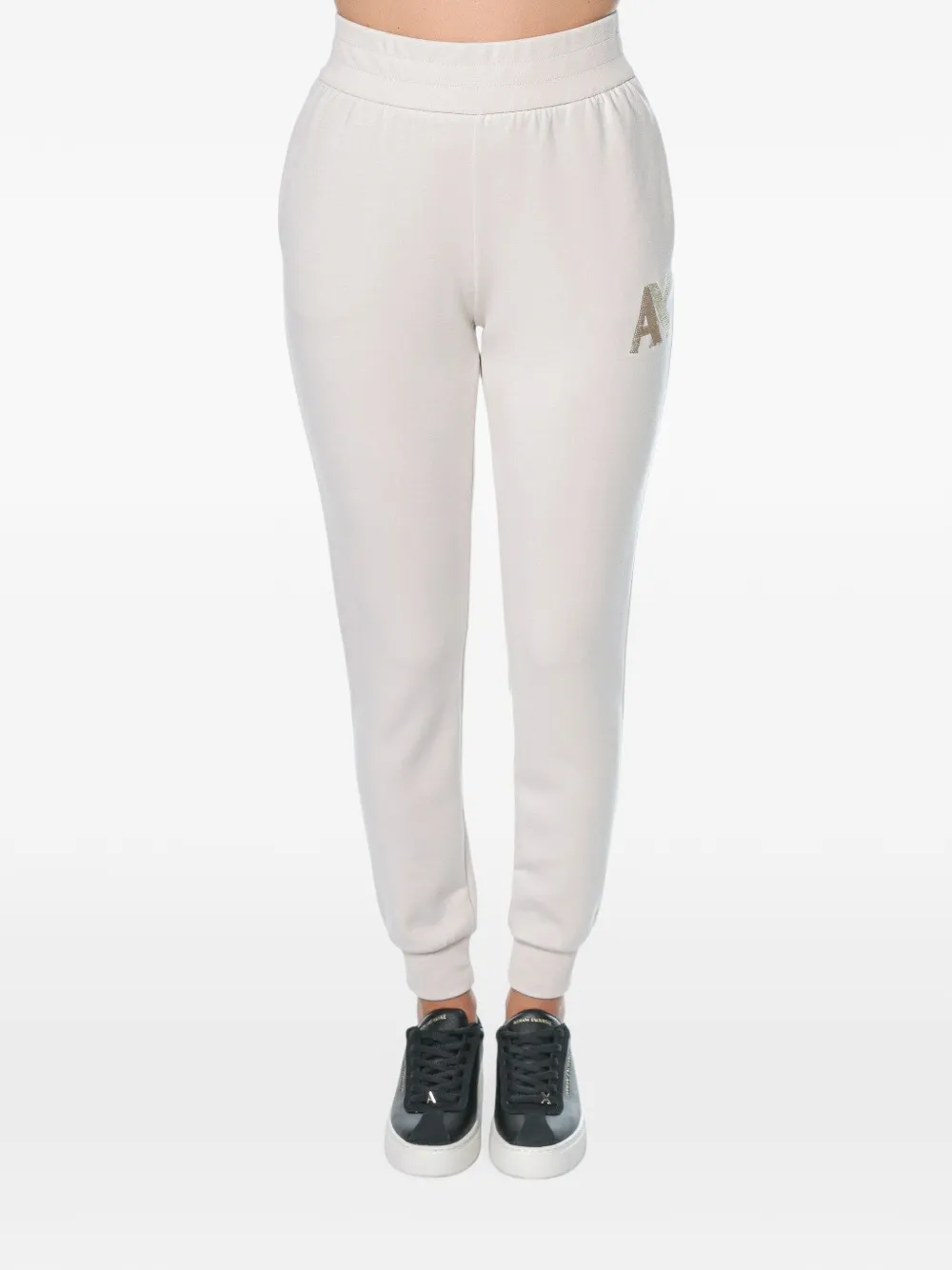 Armani Exchange sequin-logo track pants Beige