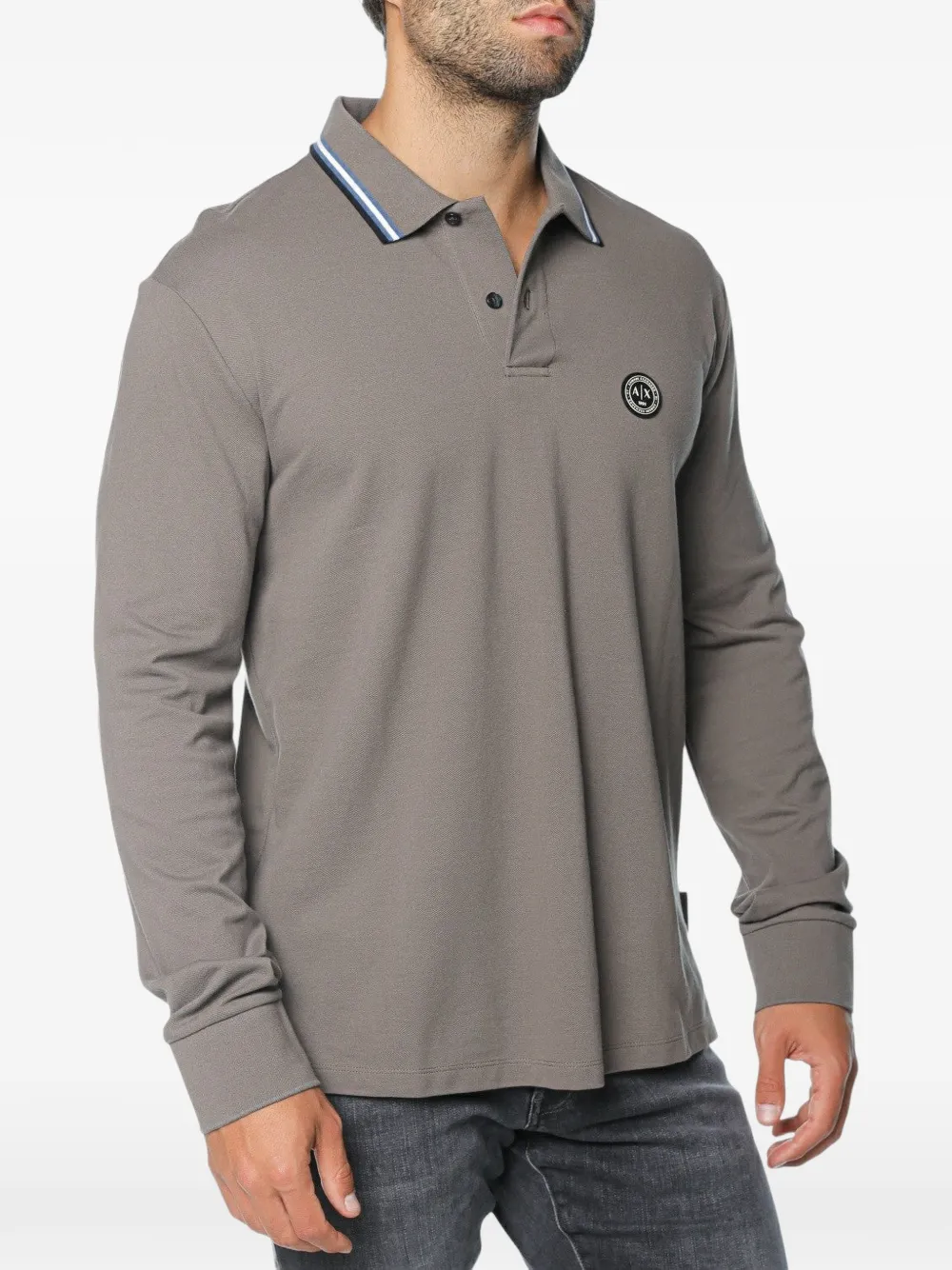 Armani Exchange logo-patch long-sleeve polo shirt Bruin