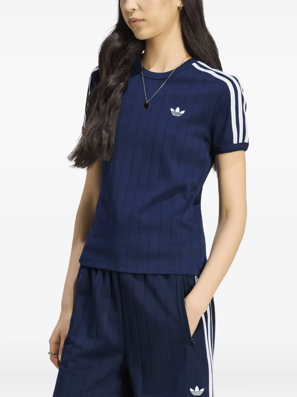 Adidas short-sleeve fitted striped T-shirt Blauw