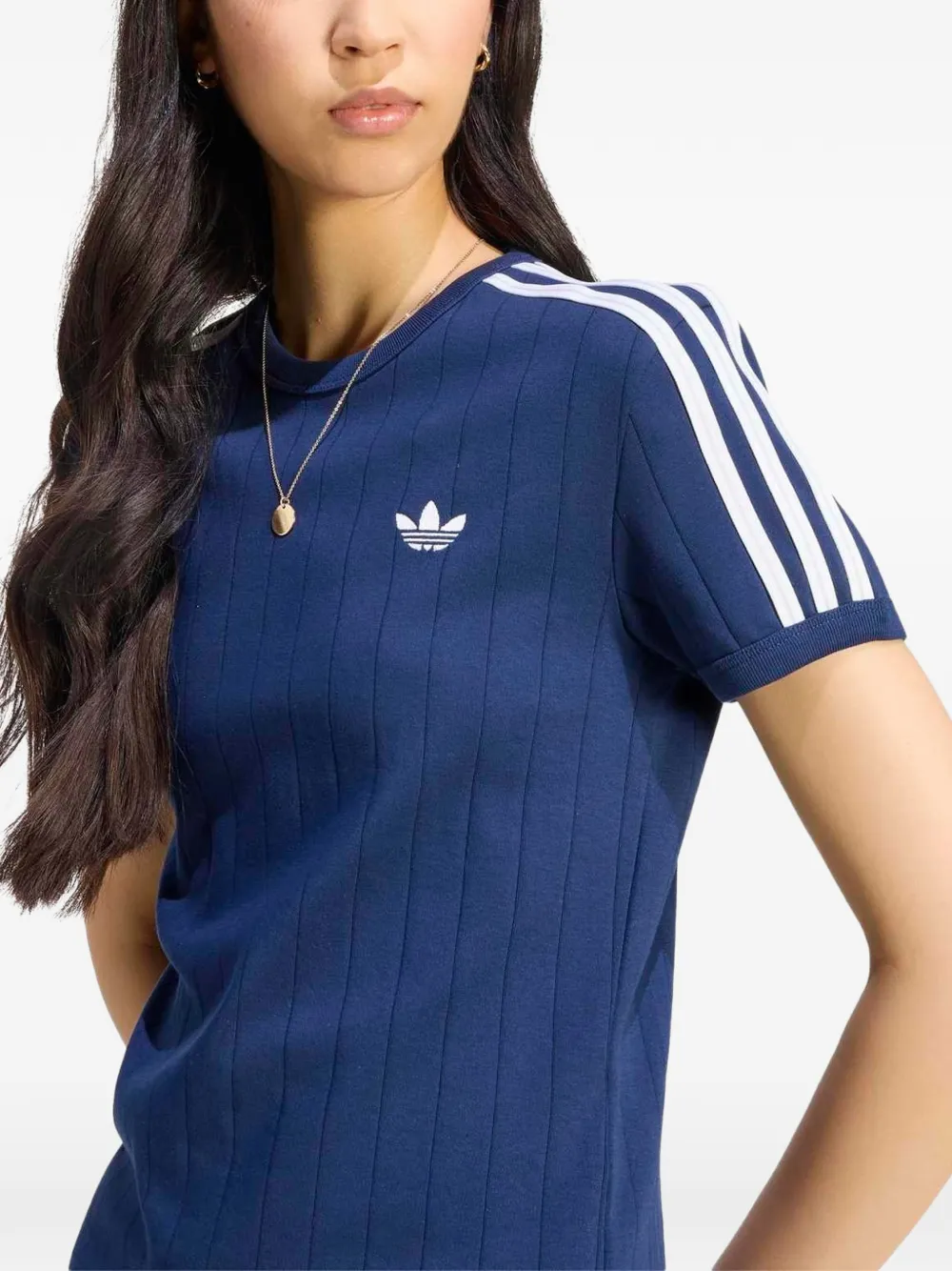 adidas short-sleeve fitted striped T-shirt Blauw