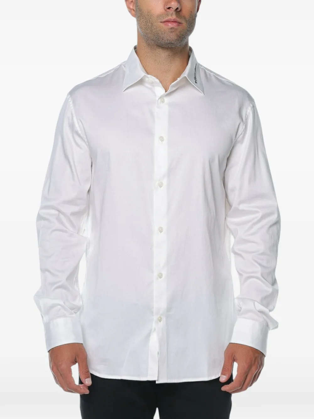 Emporio Armani logo-embroidered collar shirt - Bianco