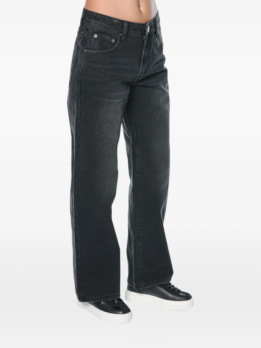 One Teaspoon Low Riders gerafelde jeans met wijde pijpen Zwart