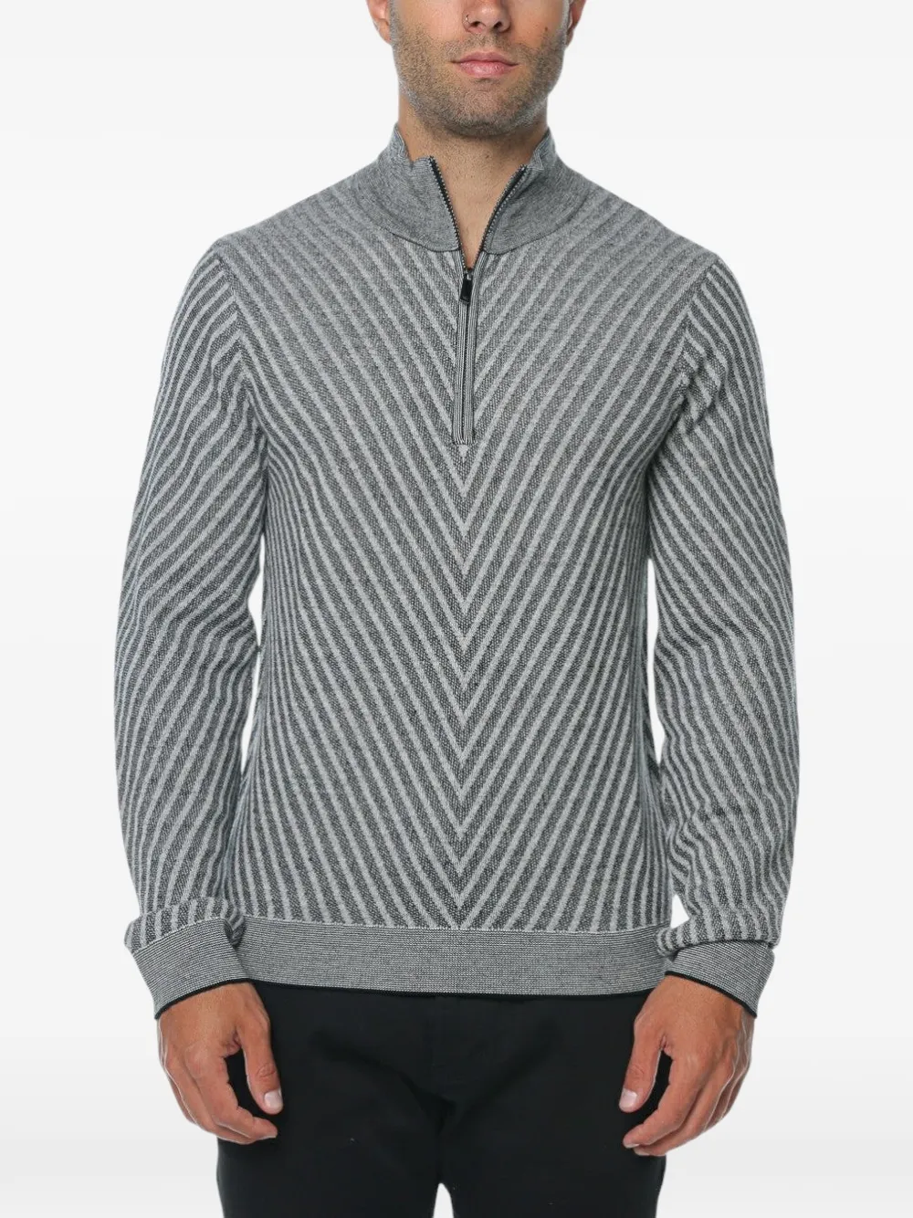 Emporio Armani Gebreide trui met halve rits en chevron-streep Grijs