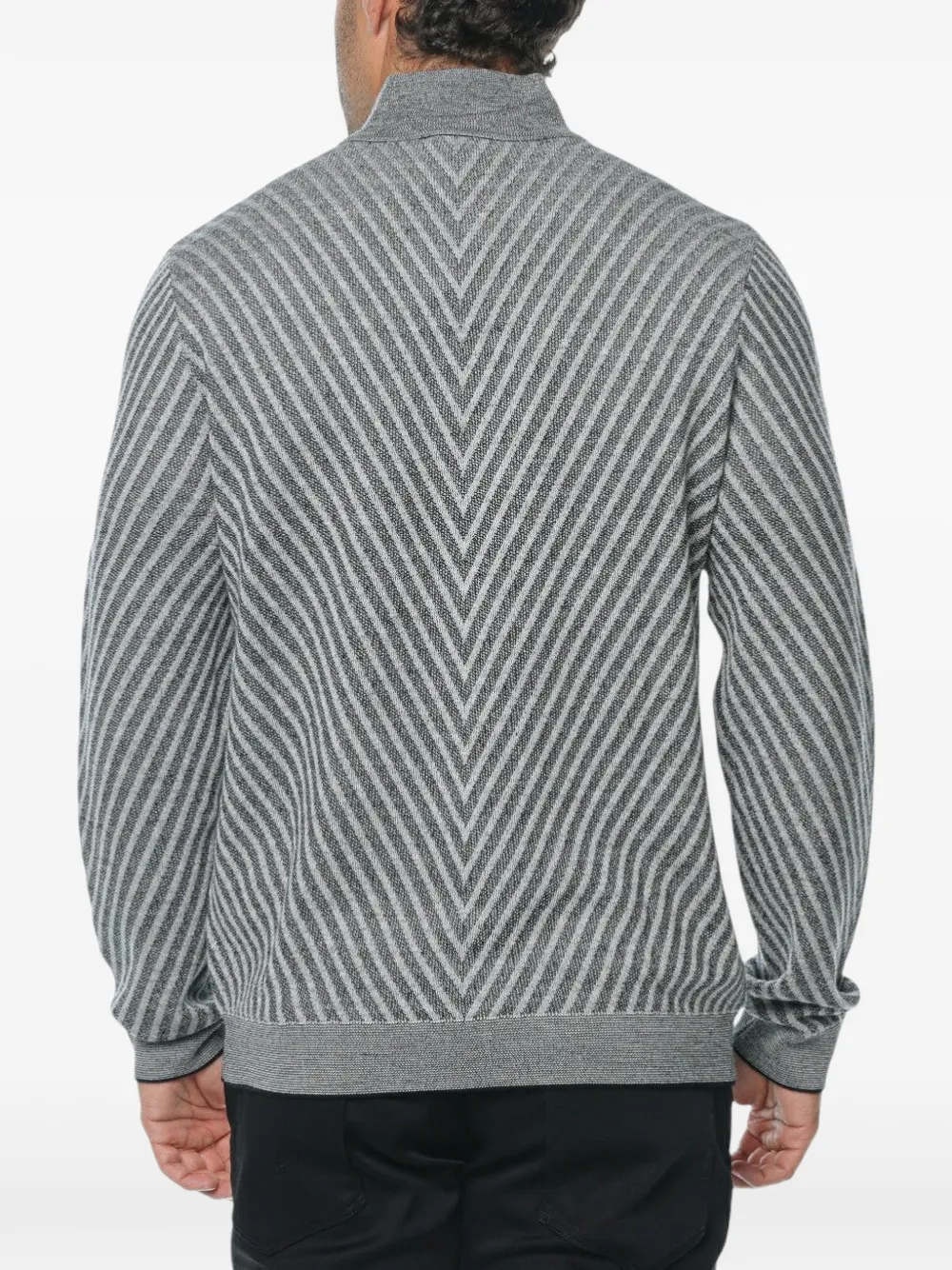 Emporio Armani Gebreide trui met halve rits en chevron-streep Grijs