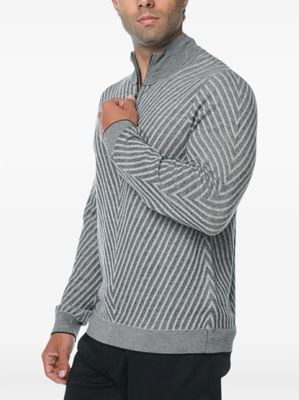 Emporio Armani Gebreide trui met halve rits en chevron-streep Grijs