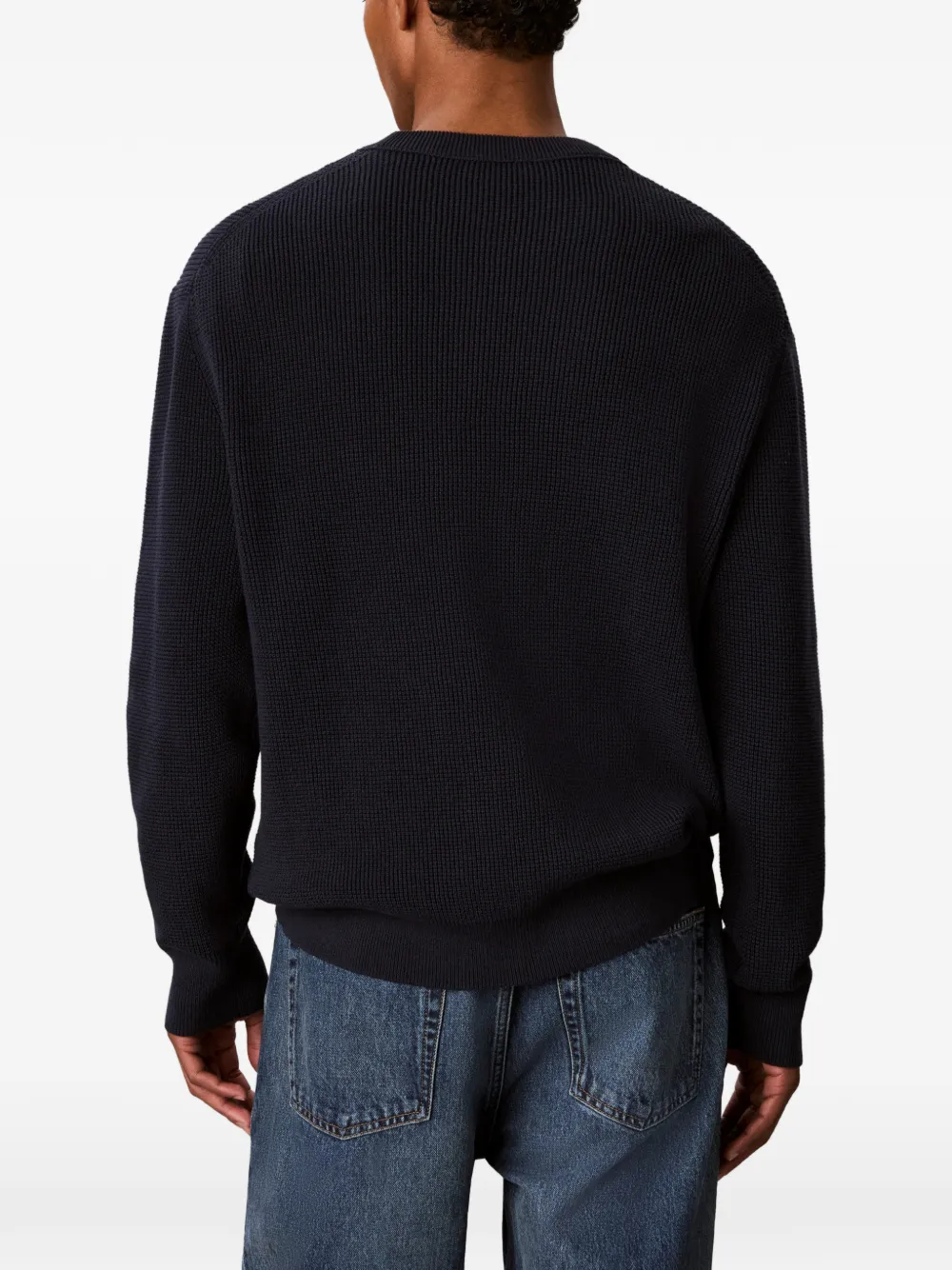 Calvin Klein Wafelgebreide trui met logopatch Blauw