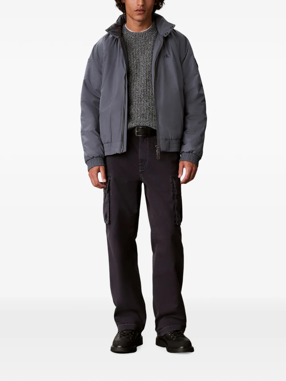 Calvin Klein Gebreide trui met logopatch Grijs