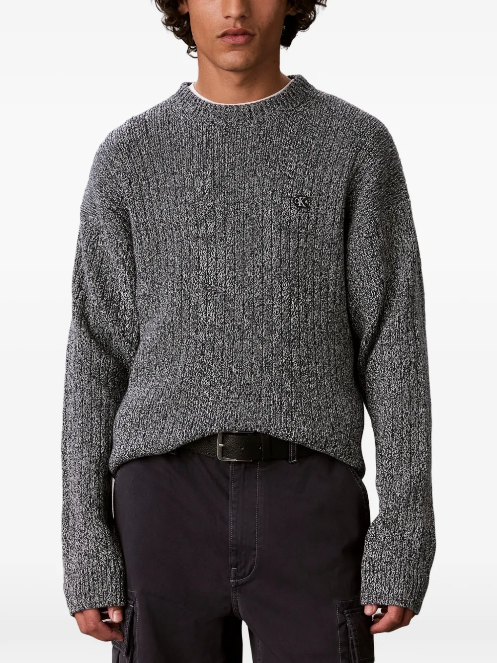 Calvin Klein Gebreide trui met logopatch Grijs