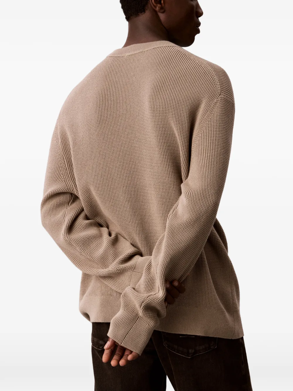 Calvin Klein Wafelgebreide trui met logopatch Beige