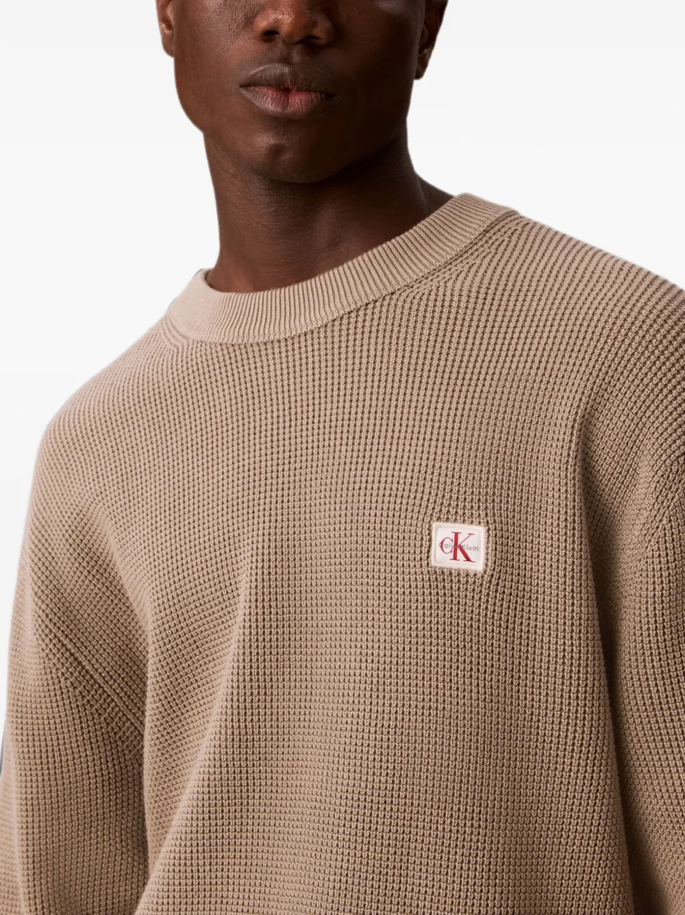 Calvin Klein Wafelgebreide trui met logopatch Beige