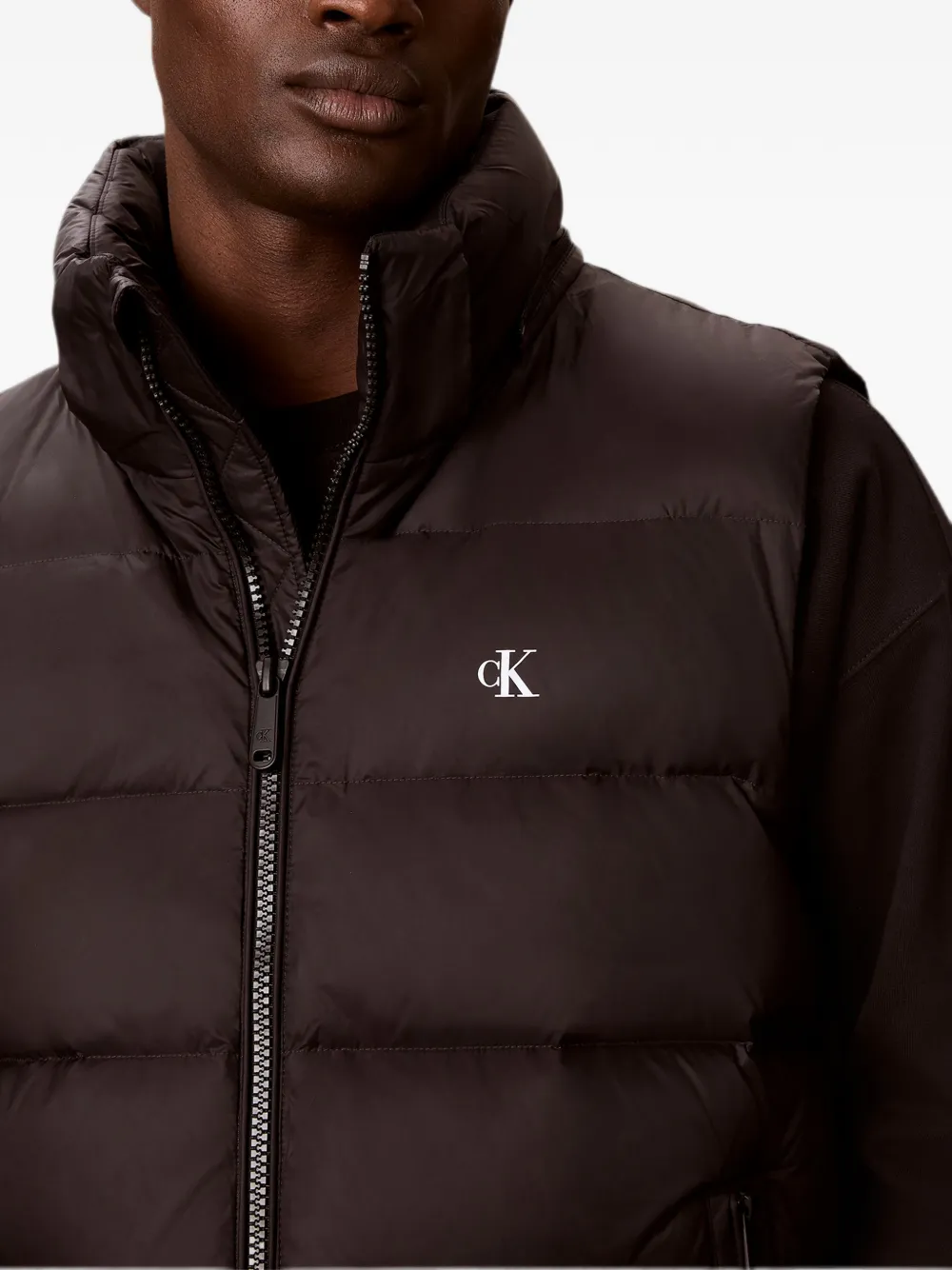 Calvin Klein Quilted Hooded Gilet in Black, view 5