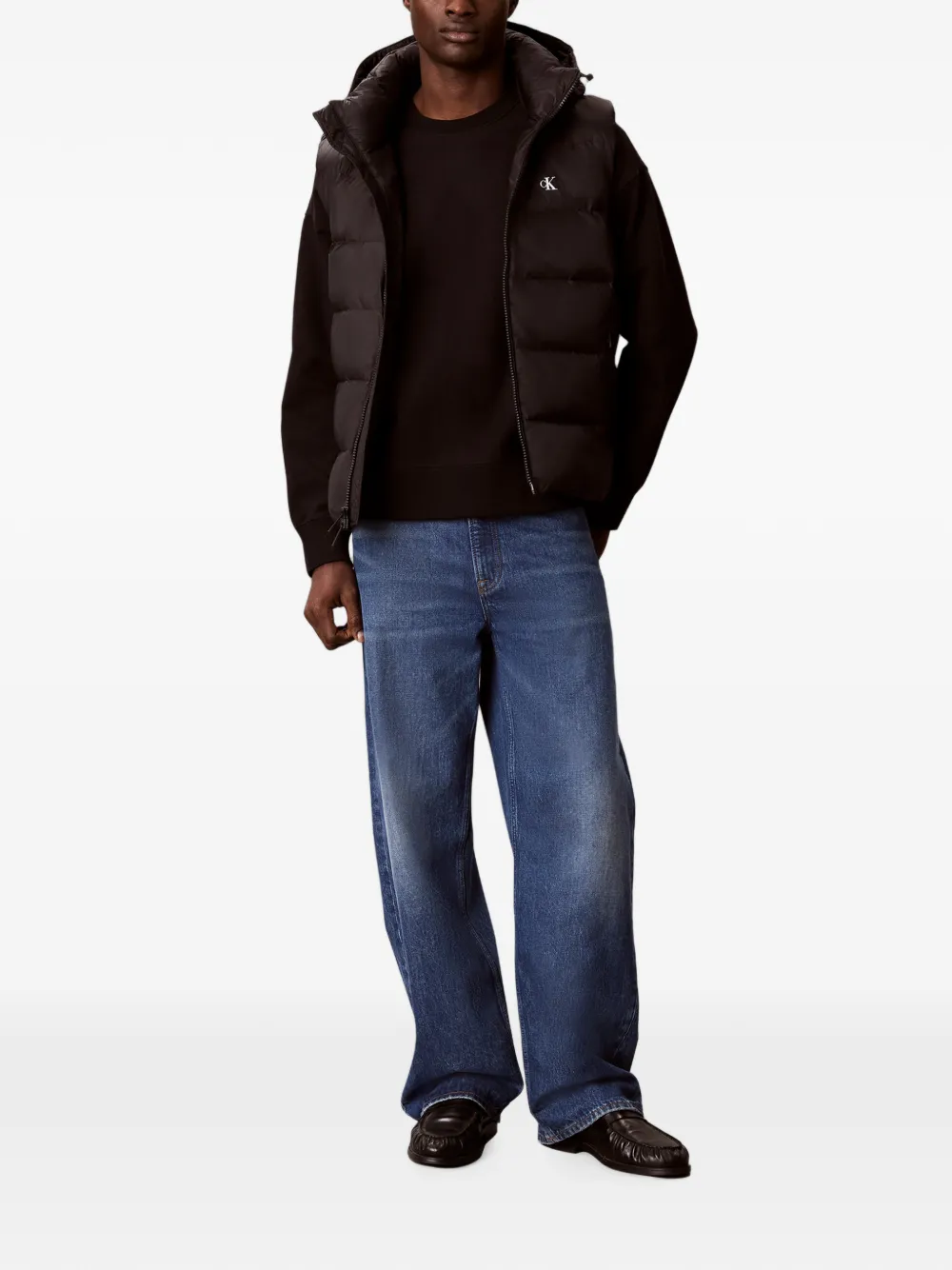Calvin Klein Quilted Hooded Gilet in Black, view 2