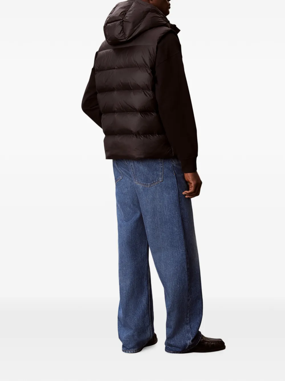 Calvin Klein Quilted Hooded Gilet in Black, view 3