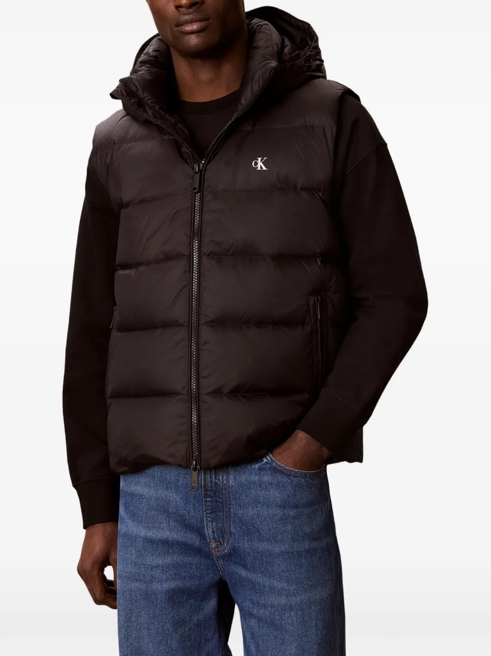 Calvin Klein Quilted Hooded Gilet in Black, view 4