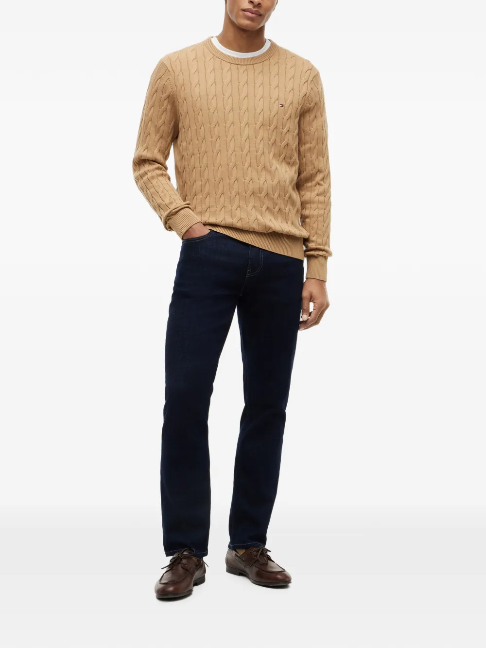 Tommy Hilfiger Kabelgebreide trui met geborduurd logo Bruin