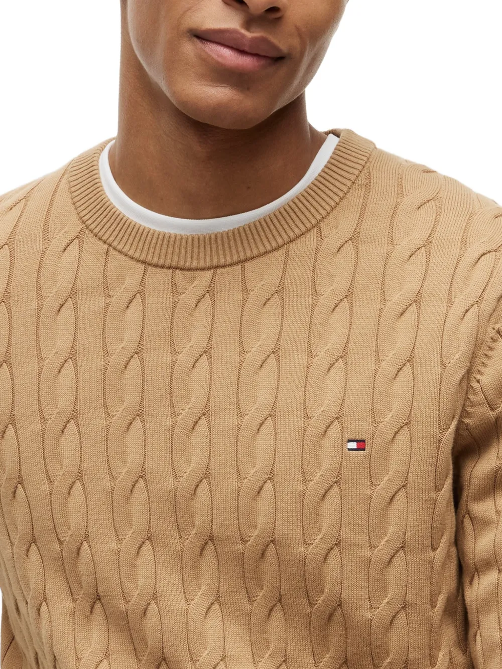 Tommy Hilfiger Kabelgebreide trui met geborduurd logo Bruin