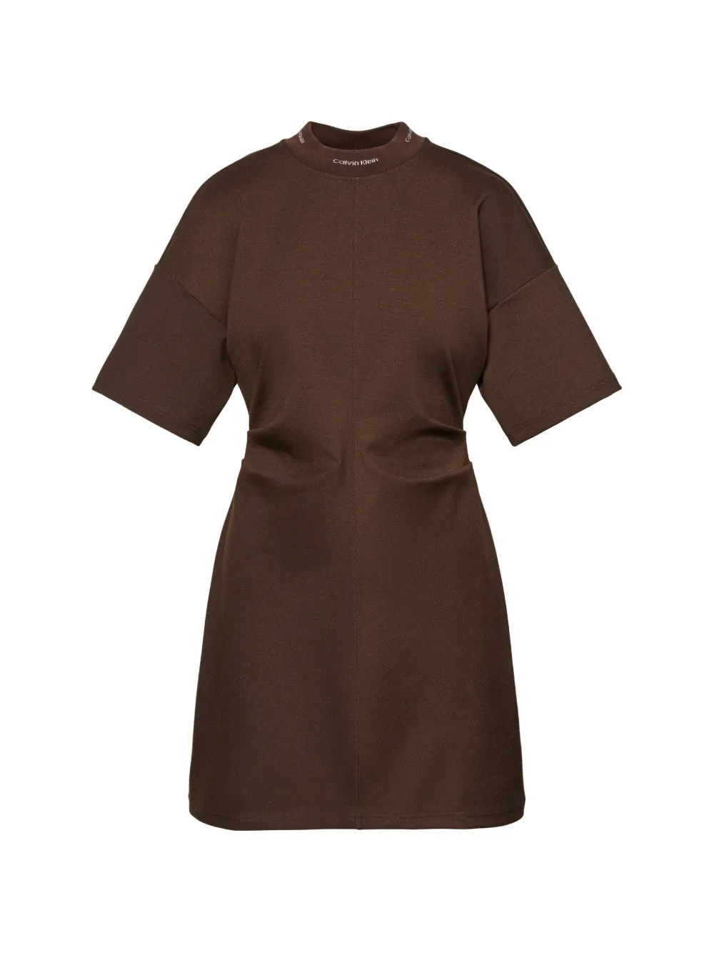 Calvin Klein logo-collar gathered-waist mini dress - Braun