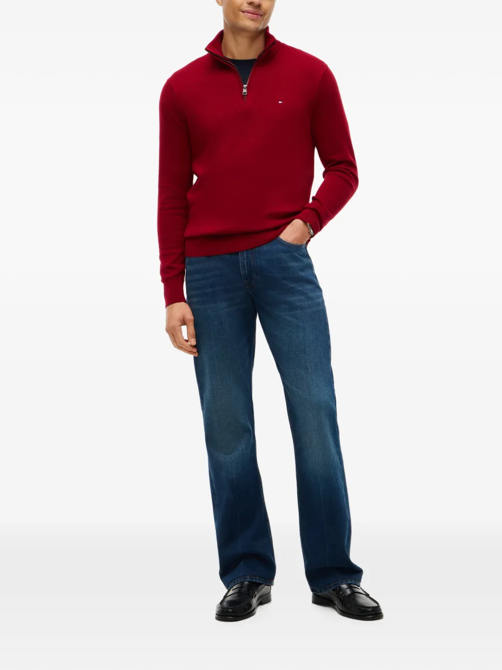 Tommy Hilfiger Trui met geborduurd logo en kwartrits Rood
