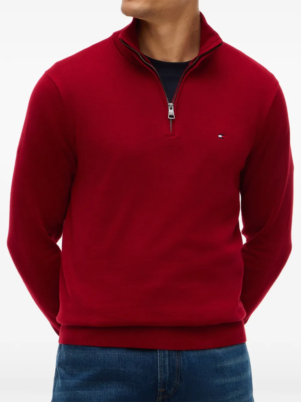 Tommy Hilfiger Trui met geborduurd logo en kwartrits Rood