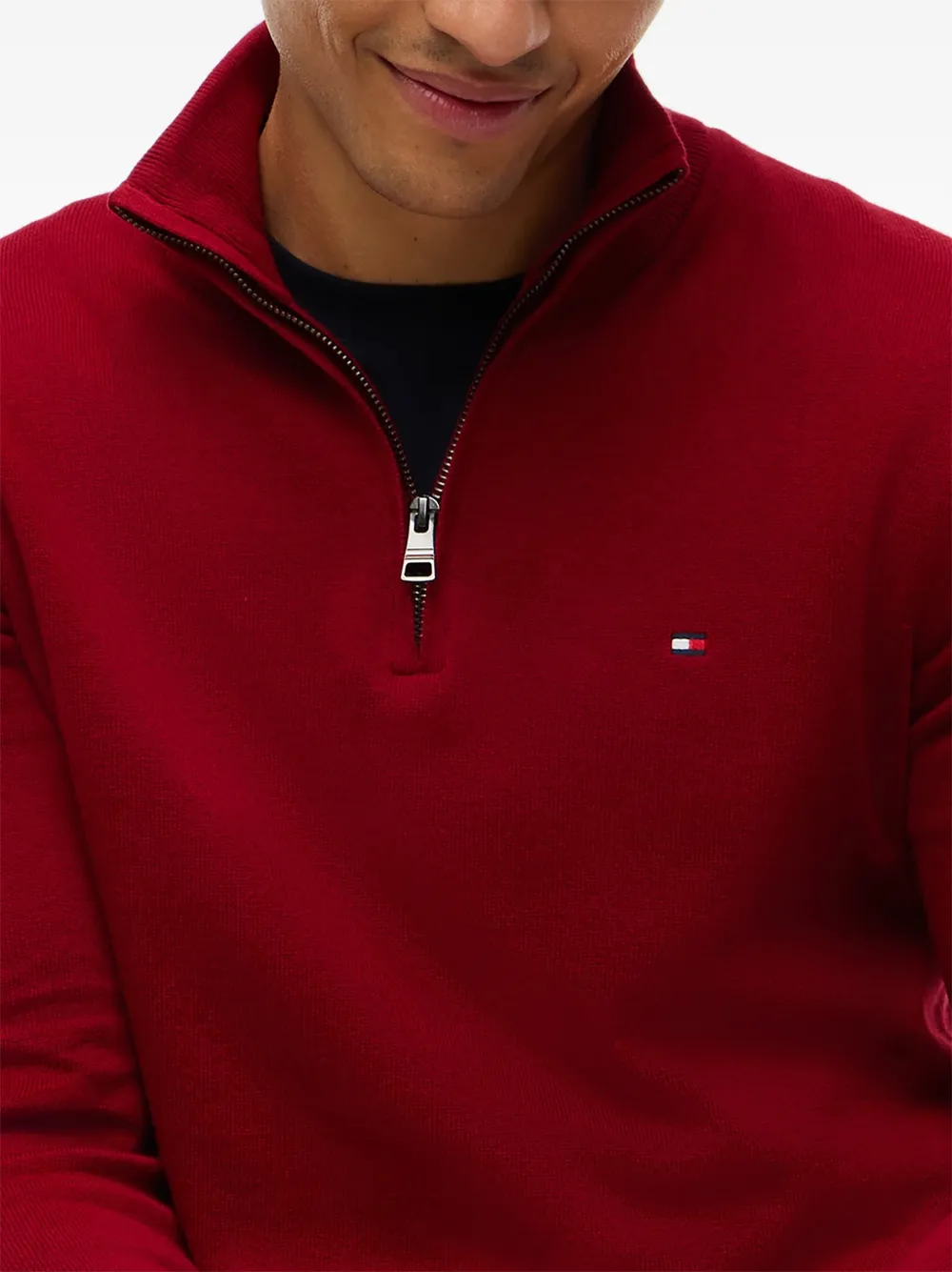 Tommy Hilfiger Trui met geborduurd logo en kwartrits Rood