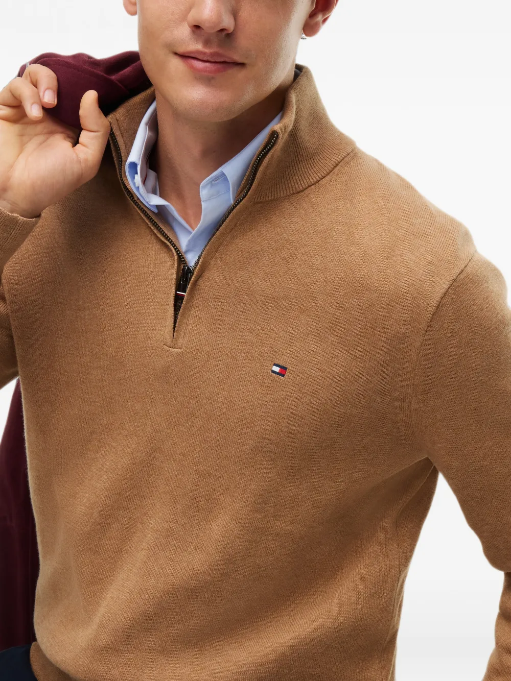 Tommy Hilfiger Trui met geborduurd logo en kwartrits Bruin