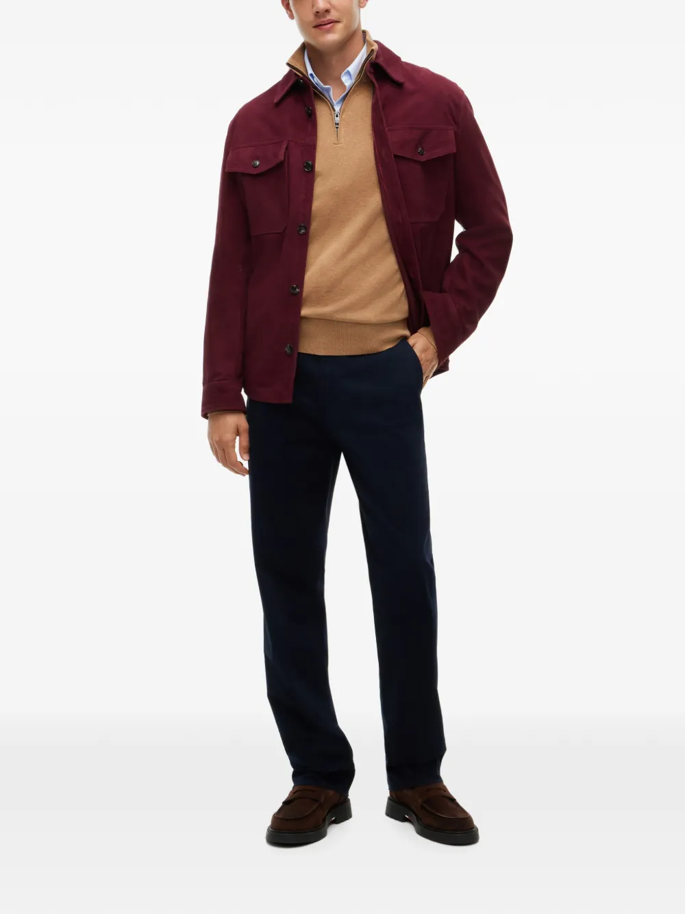 Tommy Hilfiger Trui met geborduurd logo en kwartrits Bruin
