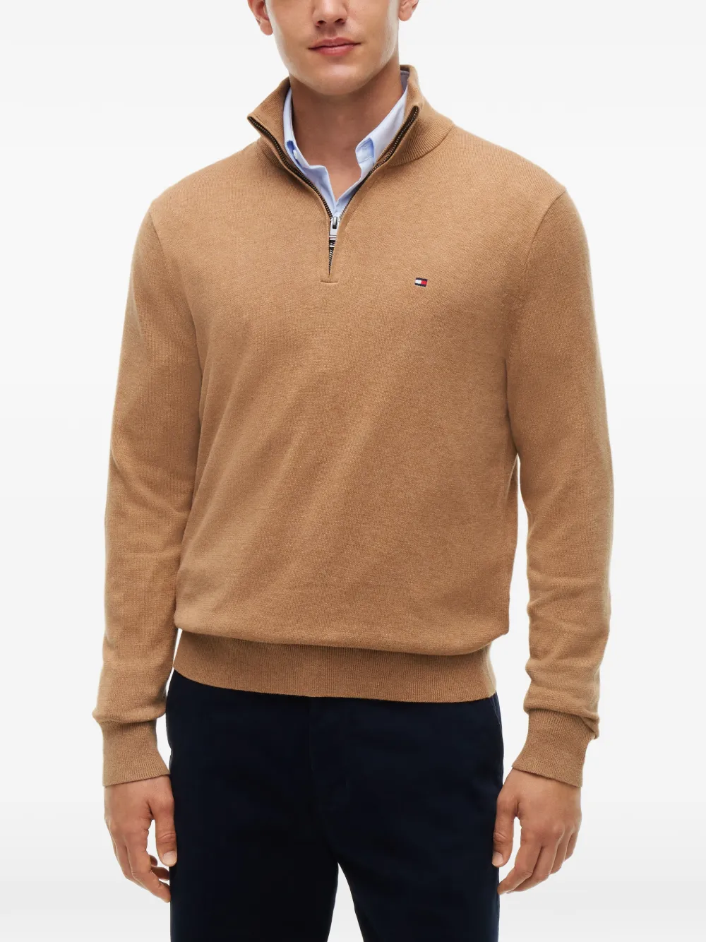Tommy Hilfiger Trui met geborduurd logo en kwartrits Bruin